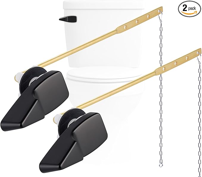 Hygie Rinse 2PACK Universal Metal Toilet Handle Replacement Kit Compatible with American Standard/Mansfield/Gerber Toilet, Front Mount Toilet Tank Flusher Lever with Flapper Chain, Matteblack