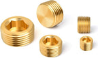 GASHER 25Pcs Brass Pipe Fitting,1/8" 1/4" 3/8" 1/2" 3/4" NPT Brass Internal Hex Thread Socket Pipe Plug Set
