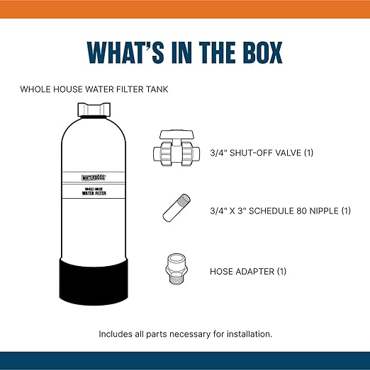 WaterBoss Whole House Water Filter - Whole Home Water Filtration System for Well & City Water - Filters 96.9% of Chlorine Taste & Odor - 6yr, 600,000 Gl, WB-WH-Filter