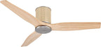 48" Ceiling Fan No Light - Low Profile Flush Mount Ceiling Fan, 6-Speed Remote Control, Solid Wood, Quiet Reversible DC Motor, Wood/Silver Finish, for Bedroom, Living Room, Porch