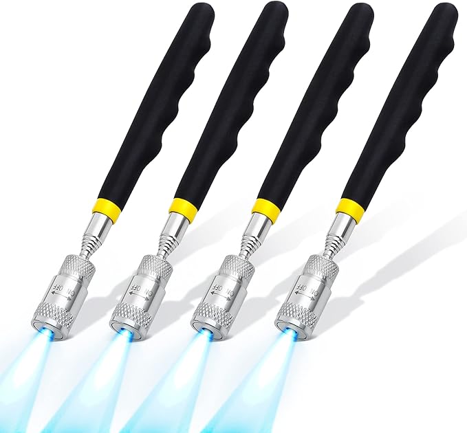 4 Piece 8LBs Telescoping Magnetic Flashlight Pickup Tool with 3 LED Lights, Magnet Stick Rod Extendable 7.5" to 31" for Men, Birthday, Father's Day, Christmas Gift