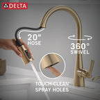 Delta Boyd Brushed Gold Kitchen Faucet with Pull Down Sprayer and Soap Dispenser, Modern Single Hole Kitchen Sink Faucet, Single Handle, Champagne Bronze 19893Z-CZSD-DST