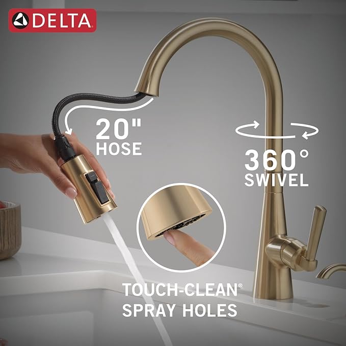 Delta Boyd Brushed Gold Kitchen Faucet with Pull Down Sprayer and Soap Dispenser, Modern Single Hole Kitchen Sink Faucet, Single Handle, Champagne Bronze 19893Z-CZSD-DST