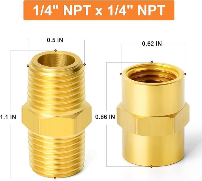 GASHER 24PCS Brass Pipe Fitting, Hex Nipple Brass Hex Coupler, 1/4" x 1/4" NPT Male Thread Pipe, 1/4Inch x 1/4Inch NPT Female Thread Pipe