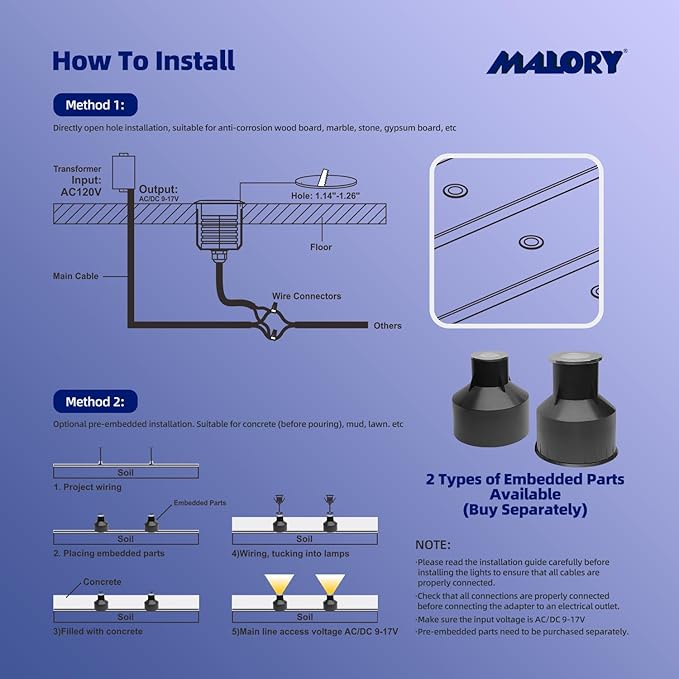 MALORY 6-Pack Recessed LED Deck Light, 1W 5000K12V Low Voltage Landscape Lighting, Outdoor Step Stair Lights,Full 304 Stainless Steel Deck Lighting for Outside Floor Yard (SG07, 6-Pack 5000K)