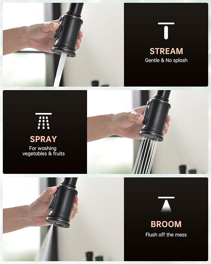 Touchless Oil Rubbed Bronze Kitchen Faucet with Soap Dispenser, DAYONE Single Handle Faucets for Kitchen Smart Motion Sensor Activated Hands-Free Pull Down, Robinet de Cuisine sans Contact