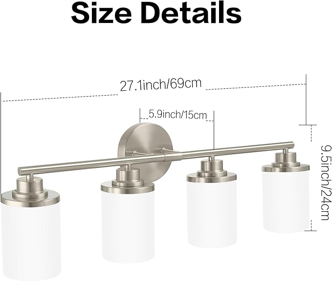 Bathroom Light Fixtures,Brushed Nickel Bathroom Lights,4-Light Vanity Light,Bathroom Light Over Mirror,Modern Bathroom Vanity Light Fixture,Bathroom Sconces with Frosted Glass