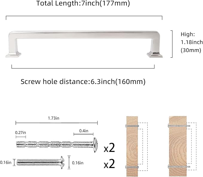 COTYKILEY 10 Pack 6-1/4 Inch(160mm) Brushed Satin Nickel Cabinet Handles Kitchen Cabinet Pulls Cabinet Door Handles Kitchen Cabinet Hardware Cupboard Drawer Pulls Dresser Handles