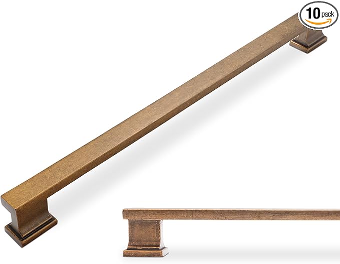 COTYKILEY 10 Pack 10 Inch(256mm) Antique Brass Kitchen Cabinet Handles Cabinet Pulls Vintage Drawer Pulls Aged Gold Bronze Kitchen Cabinet Hardware