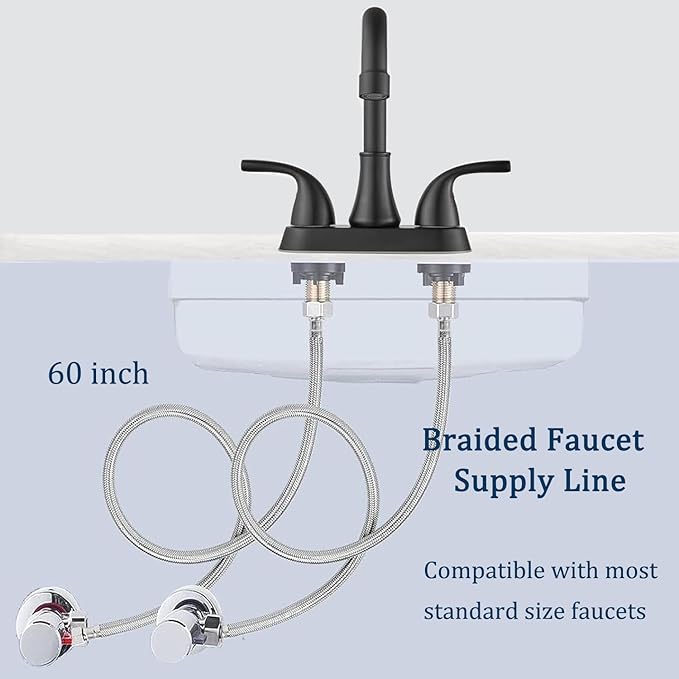 60" Faucet Supply Line,3/8" Comp x 1/2" FIP Flexible Faucet Connector,Stainless Steel Braided Supply Line for Long Distance Use of Faucet Sink, Water Heater, Angle Valve（Plumbers Tape Include)