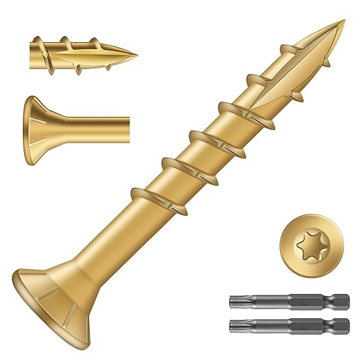 #8 x 1-1/4" Deck Screws (1596Pcs) 8lb. Exterior Wood Screws. Carbon Steel, Tan, Flat Head, Rust Resistant epoxy Coated, with T25 Star Bit