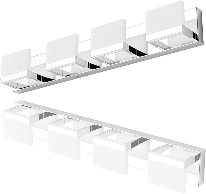 Tipace 4 Lights LED Modern Vanity Light Chrome Bathroom Lighting Fixture Up and Down Bathroom Wall Light Over Mirror(White Light 6000K)