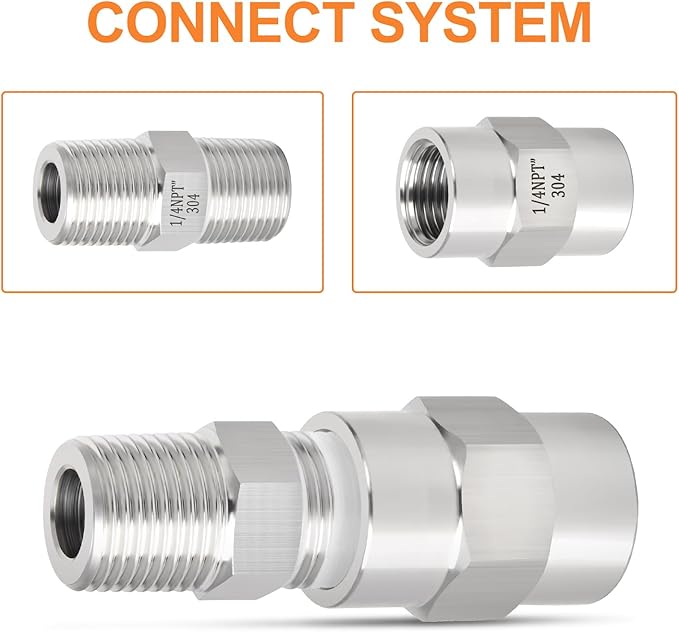 GASHER 4PCS 304 Stainless Steel Pipe Fitting, Hex Nipple Hex Coupling, 1/4" x 1/4" NPT Male Thread Pipe, 1/4Inch x 1/4Inch NPT Female Thread Pipe