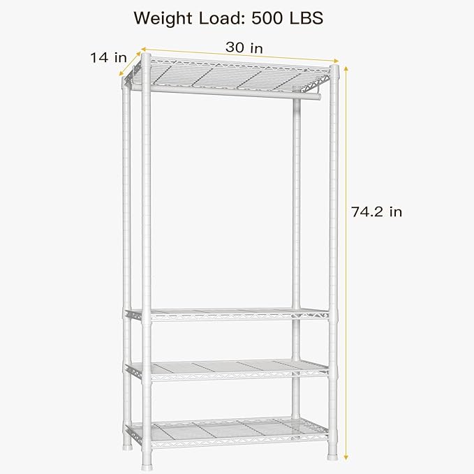 Ulif H2 Heavy-Duty Portable Closets, 4-Tier Freestanding Garment Rack Suit for Small Space and Corner, Closet Organizer System Portable Closet Wardrobe, Max Load 500 LBS, White