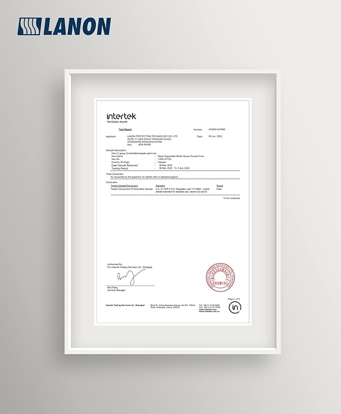 LANON 6 mil Black Nitrile Disposable Gloves, EN ISO 374 Chemical Resistant, Heavy-Duty, Mechanic, Textured Fingertips, Latex-Free, XL