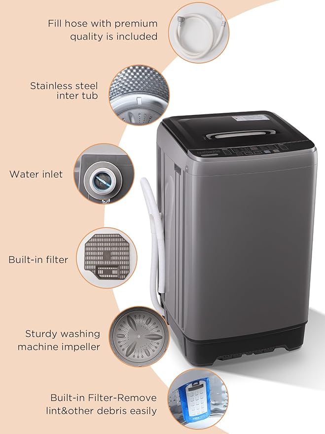 17.7 lbs Full-Automatic Washing Machine with LED Display, Laundry Washer with Drain Pump, 10 Wash Programs 8 Water Levels Washer & Spinner for Home, Apartment, Dorms, Grey
