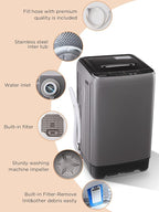 17.7 lbs Full-Automatic Washing Machine with LED Display, Laundry Washer with Drain Pump, 10 Wash Programs 8 Water Levels Washer & Spinner for Home, Apartment, Dorms, Grey