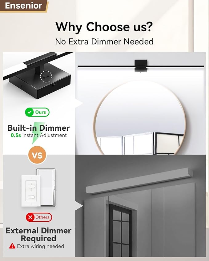 Ensenior Modern Bathroom Vanity Light 48 inch, Built-in Dimmer, 28W Dimmable 5CCT Led Bath Lights, Black Bar Vanity Lights for Bathroom Mirror Cabinets Bedroom-FCC Certificated