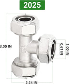 TAISHER 2PCS Brass-Nickel Plated Equal Tee Fitting，3/4" Tubing,Tube Fitting For Air Piping System