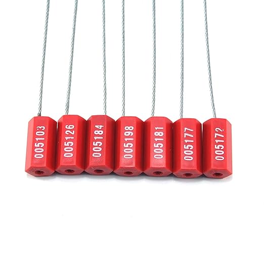 2000 pcs Numbered Security Cable Seals Pull-Tite Anti-Theft Trailer Tags Steel Wire Metal Cable Safety Padlock for Truck Container (Red)