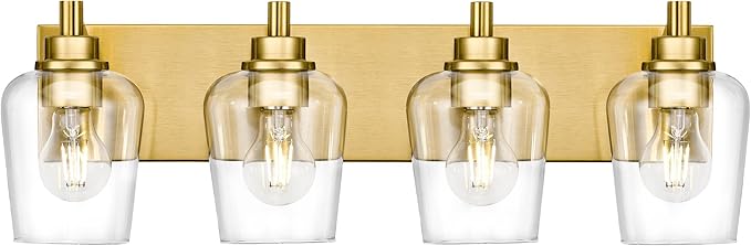 Bathroom Light Fixtures, 4-Light Modern Vanity Light with Clear Glass Wine Glass-Shaped Shade, Vanity Lighting Fixtures Over Mirror, Brushed Gold, VL155-BG-4