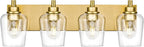 Bathroom Light Fixtures, 4-Light Modern Vanity Light with Clear Glass Wine Glass-Shaped Shade, Vanity Lighting Fixtures Over Mirror, Brushed Gold, VL155-BG-4