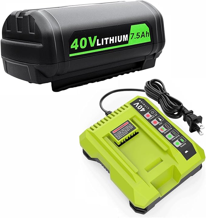 [Upgraded] 7500mAh Replacement for Ryobi 40V Battery and Charger Combo Lithium ion Compatible with Ryobi Batteries OP4026 OP40601 OP4050A OP4040 OP4030 OP4050 and OP401 Battery Charger