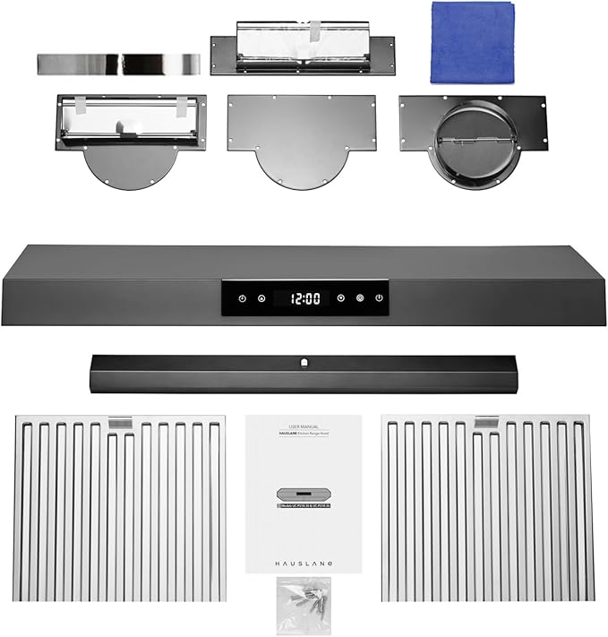 Hauslane Range Hood 30 Inch Under Cabinet Range Hood Black Stainless Steel Hood Vent Hood 30 Inches, Stove Vent Hood for Kitchen, Kitchen Vent Hoods 30 Inch with LED Chef Series PS18