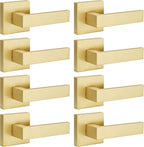 EHOMEWARE 8 Pack Heavy Duty Dummy Door Handle Interior Lever Set, Single Sided Gold Door Knob for Interior Doors, Right/Left Handing