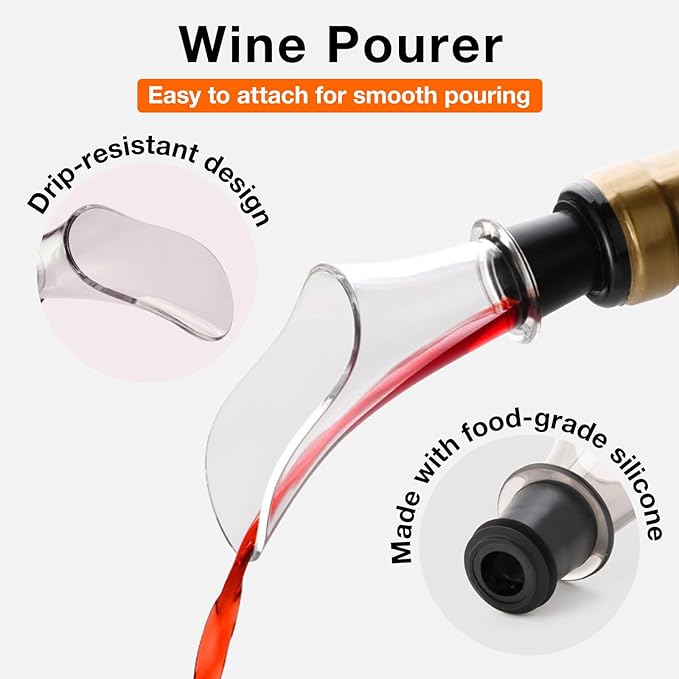 Electric Wine Opener 4-in-1 Gift Set, Vacuum Wine Stopper, Wine Pourer, Foil Cutter, Corkscrew, Battery Operated, Wine Cap, Wine Aerator, Easy Wine Cork Removal to Storage(SGS)