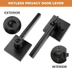 Probrico Privacy Black Door Handle Interior Lockset Heavy Duty Square Door Lever for Bedroom or Bathroom Reversible Keyless Slim Handleset Door Knob 2 Pack