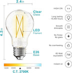 VOLIVO 24 Pack A19 Vintage LED Edison Bulbs, Dimmable, 60W Equivalent, High Brightness 2700K Warm White, 7W E26 Standard Base, CRI80+, 800 Lumens, Clear Glass Filament Bulb for Home, Farmhouse