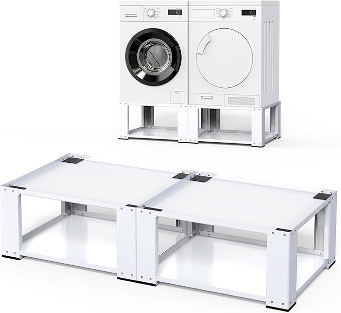 Washer and Dryer Pedestals Set of 2-Fit 27 and 28 Inch, Laundry Pedestal for Washer and Dryer , Alloy Steel Washing Machine Stand Raiser,Washer and Dryer Stand 15.75'' Height White
