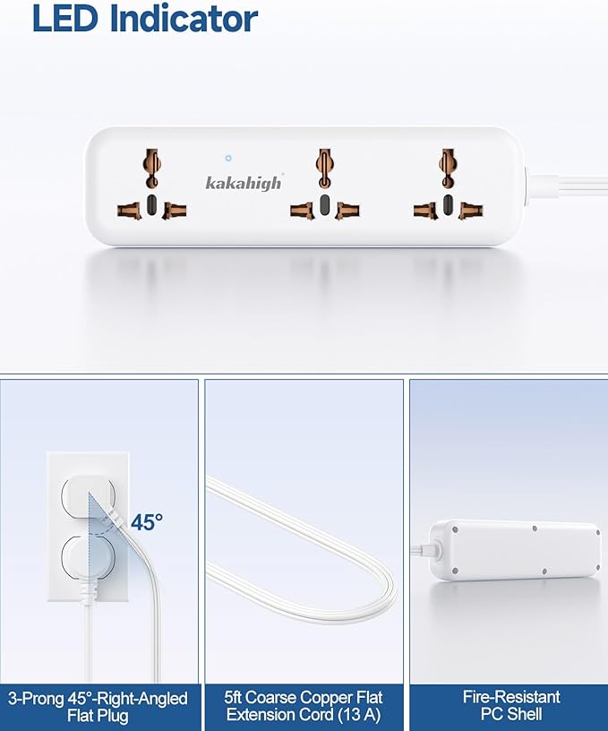 US Plug Adapter with USB Ports, Universal Extension Cord 10 FT, European, UK, Australia, India to US Plug Adapter for Travel & Life, Accepts Type A/B/C/D/E/F/G/H/I/J/K/L/N/O Plugs, White