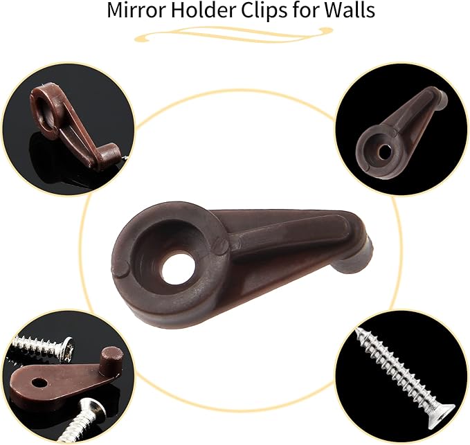 60 Pack Glass Window Clips Brown Retainer Clips, Glass Door Holder Cabinet Panel Bracket Screen Fixing Clips, Glass Door Retainer Kit Mirror Hanging Hardware for Vanity Mirror Window Screen