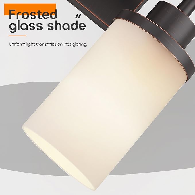 Bathroom Light Fixtures 4-Light Bathrom Vanity Lightings with White Frosted Glass Shade, Oil Rubbed Bronze Wall Lamps Over Mirror T001ORB-L4