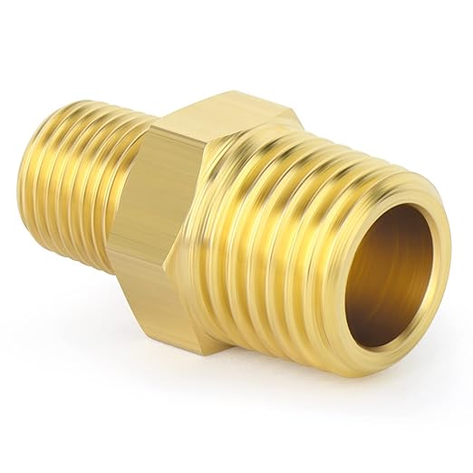 TAISHER 5PCS Brass Pipe Fitting, Reducer Adapter, Hex Nipple, 3/4-Inch Male Pipe x 1/2-Inch Male Pipe