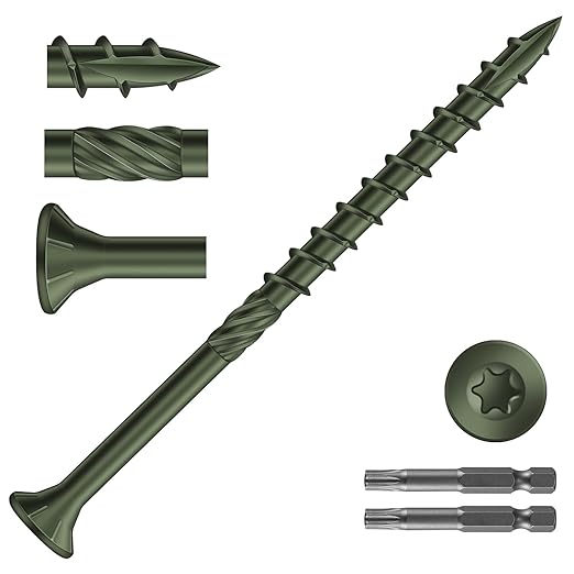 #10 x 3 Inch Deck Screws (675Pcs) 10lb. Carbon Steel, Green, Flat Head, Rust Resistant epoxy Coated, with T25 Star Bit