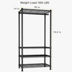 Ulif H2 Heavy Duty Clothes Rack, Freestanding 4 Tiers Garment Rack for Hanging Clothes with Shelves and Hangers, Closet Organizers and Storage Metal Closet Wardrobe System, Max Load 500 LBS, Black