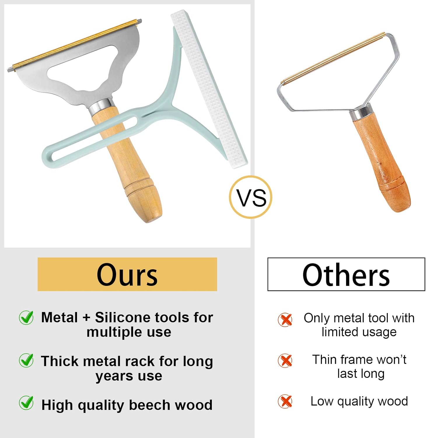 2pcs Manual Portable Fabric Shaver, 1 Metal Carpet Lint Scraper for Furniture Pet Hair Removal (1Buck Thick Rack Can Be Used for Years), 1 Reusable Fuzz Lint Remover Brush for Clothes Couch(No Snag)