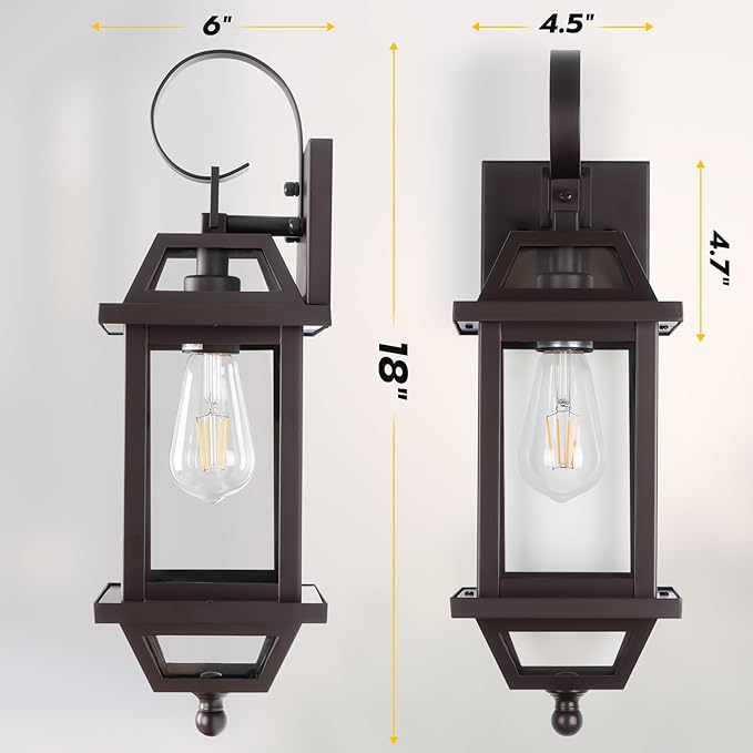 Large Industrial Porch Light -18" Bronze Outdoor Porch Lights 2-Pack, Exterior Wall Sconces Brown Sealed Bottom, Outdoor Lantern Outside Sconces for Exterior House ETL Listed