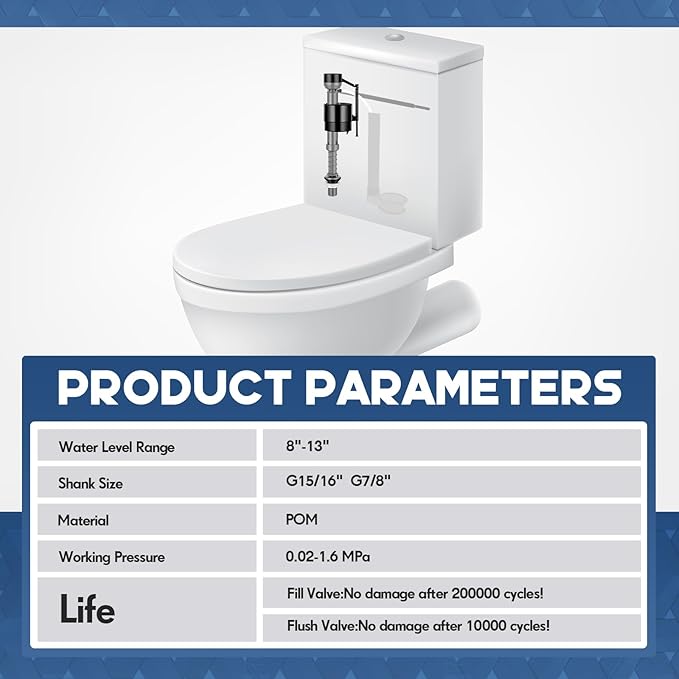 Lasnten 8 Pieces Toilet Fill Valve Toilet Tank Replacement Kit Valve Replacement Kit for Tank and Bowl Water Control