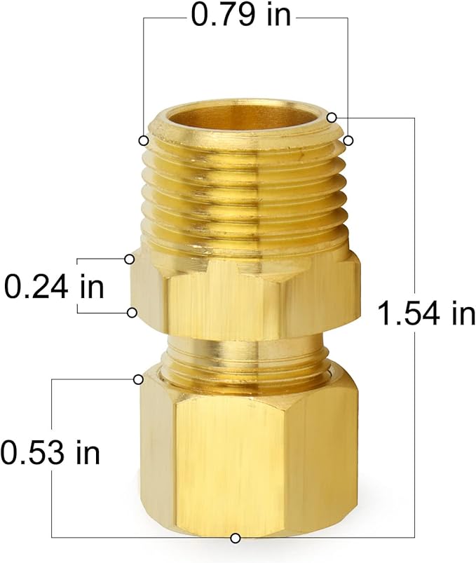 ChillWaves Brass Compression Tube Fitting, 1/2" OD x 1/2" NPT Male Compression Union Connector(5-PACK)