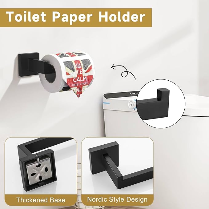 5 Pieces Bathroom Hardware Accessories Set Matte Black Towel Bar Set Towel Holder Racks Set for Bathroom,SUS304 Stainless Steel,Wall Mounted 23.6-Inch