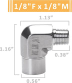90 Degree Street Elbow - 1/8" NPT Male to 1/8" NPT Female Stainless Steel 304 Heavy Duty Forged Barstock Street Elbow Adapter Pipe Fitting (pack of 2)