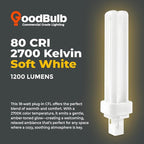 GoodBulb 18 Watt CFL Light Bulbs 2 Pin G24D-2 Base 2700K Soft White 18W High Output 1200 Lumens Double Tube Compact Fluorescent Light Bulbs Plug-in 10 Pack