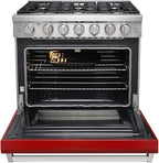 36 inch Professional Freestanding Pro-Style Natural Gas Range or Liquid Propane Gas Range with 6 Burners, 6.0 cu.ft. Oven Capacity, in Stainless Steel - KOS-36RG03M (Red)