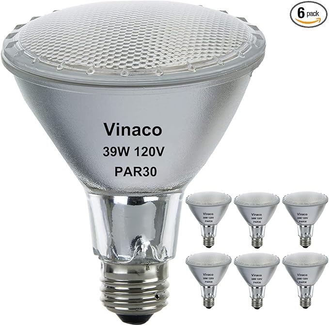 Vinaco PAR30 Flood Light 39W, 6 Pack High Brightness 400LM PAR30 Halogen Long Neck Dimmable,PAR30L Flood 39 Watt 3000K Warm White, Long Lasting PAR30 39W 120V Flood Long Neck with E26 Base