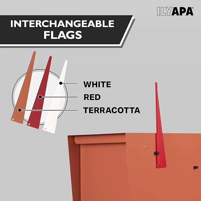 Ilyapa Modern Mailbox for Outside Post Mount - Terracotta Heavy Duty Powder Coated Metal Mailbox, Waterproof Letter Box for Parcels