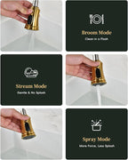 DAYONE Antique Brushed Gold Kitchen Sink Faucet with Pull Down Sprayer, 3 Modes Stainless Steel Spring Vintage Sink Faucet for Farmhouse Kitchen Bar Camper 1 or 3 Holes Single Handle